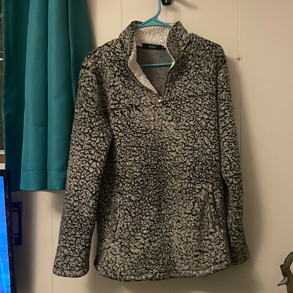 faux fur half zip up sweater